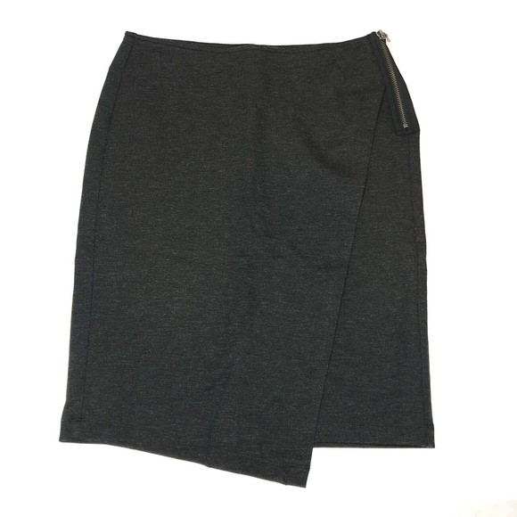 CAbi Size 0 Black Asymmetric Faux Wrap Zipper Stretch Short Pencil Skirt 998 - Picture 1 of 9